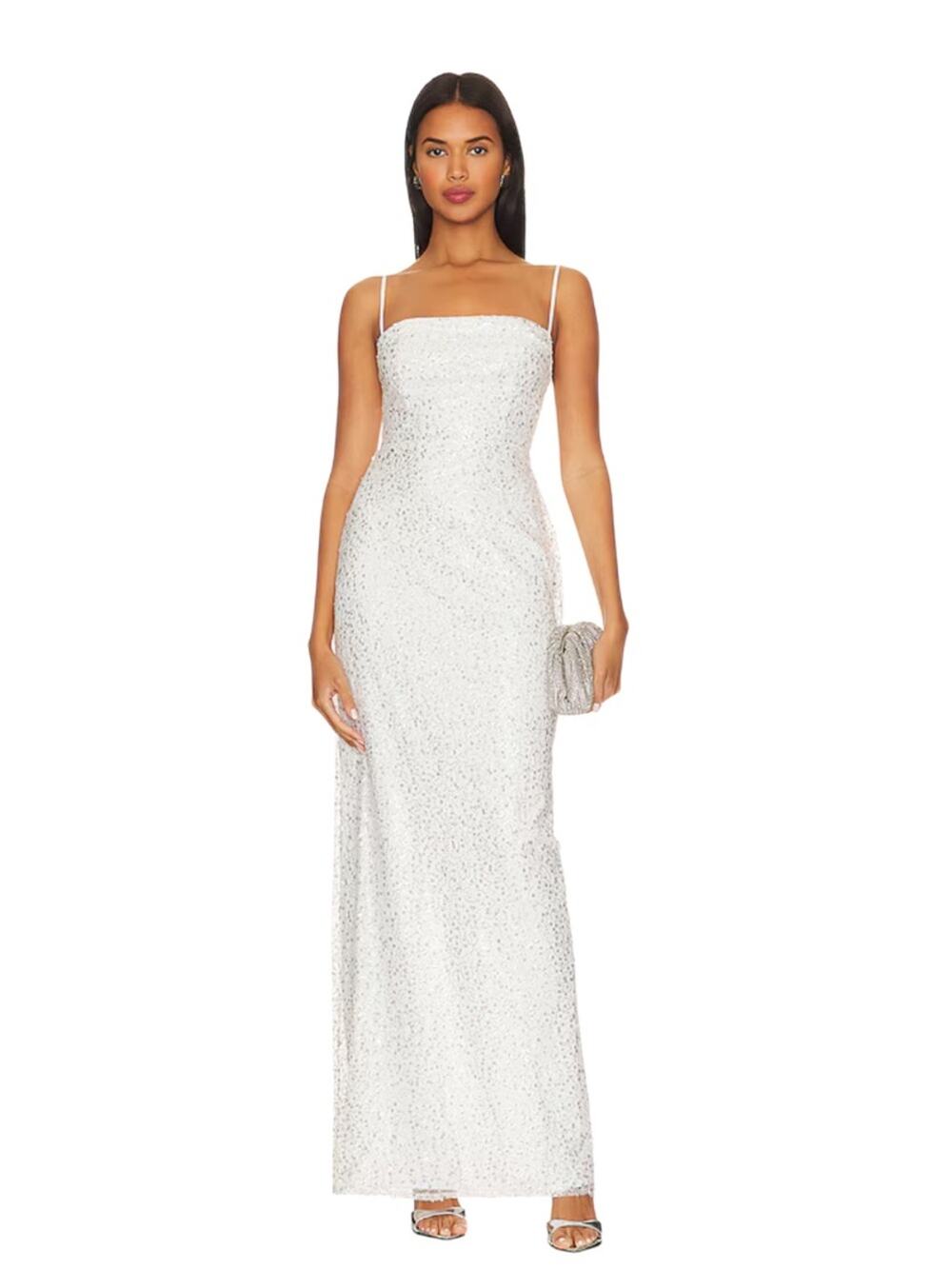 MAJORELLE Galleria Gown in Ivory/White Sequined Maxi Dress Size Medium NWT